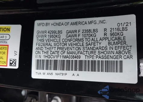 2021 Honda Accord Lx from USA, damaged, VIN 1HGCV1F11MA038469